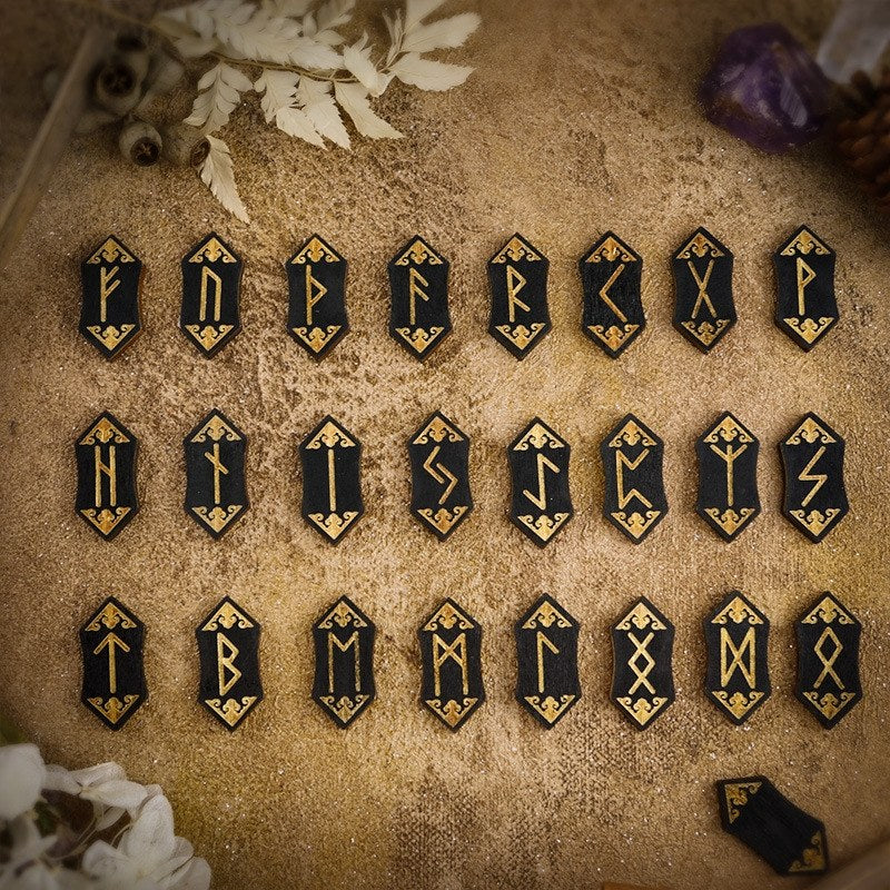 Foresight of the Norns: 25-Piece Hand-Engraved Wooden Viking Rune Set