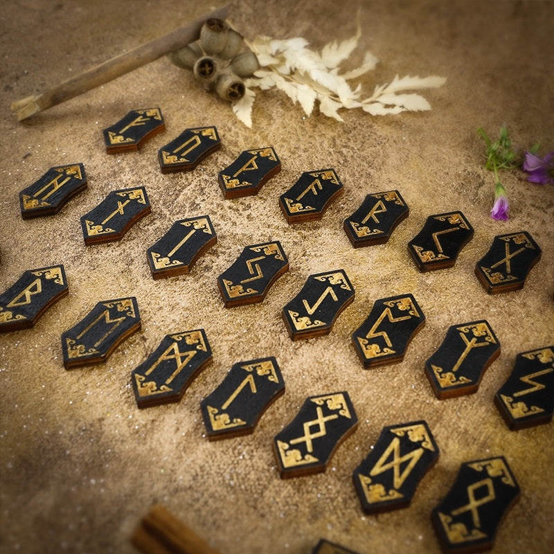 Foresight of the Norns: 25-Piece Hand-Engraved Wooden Viking Rune Set