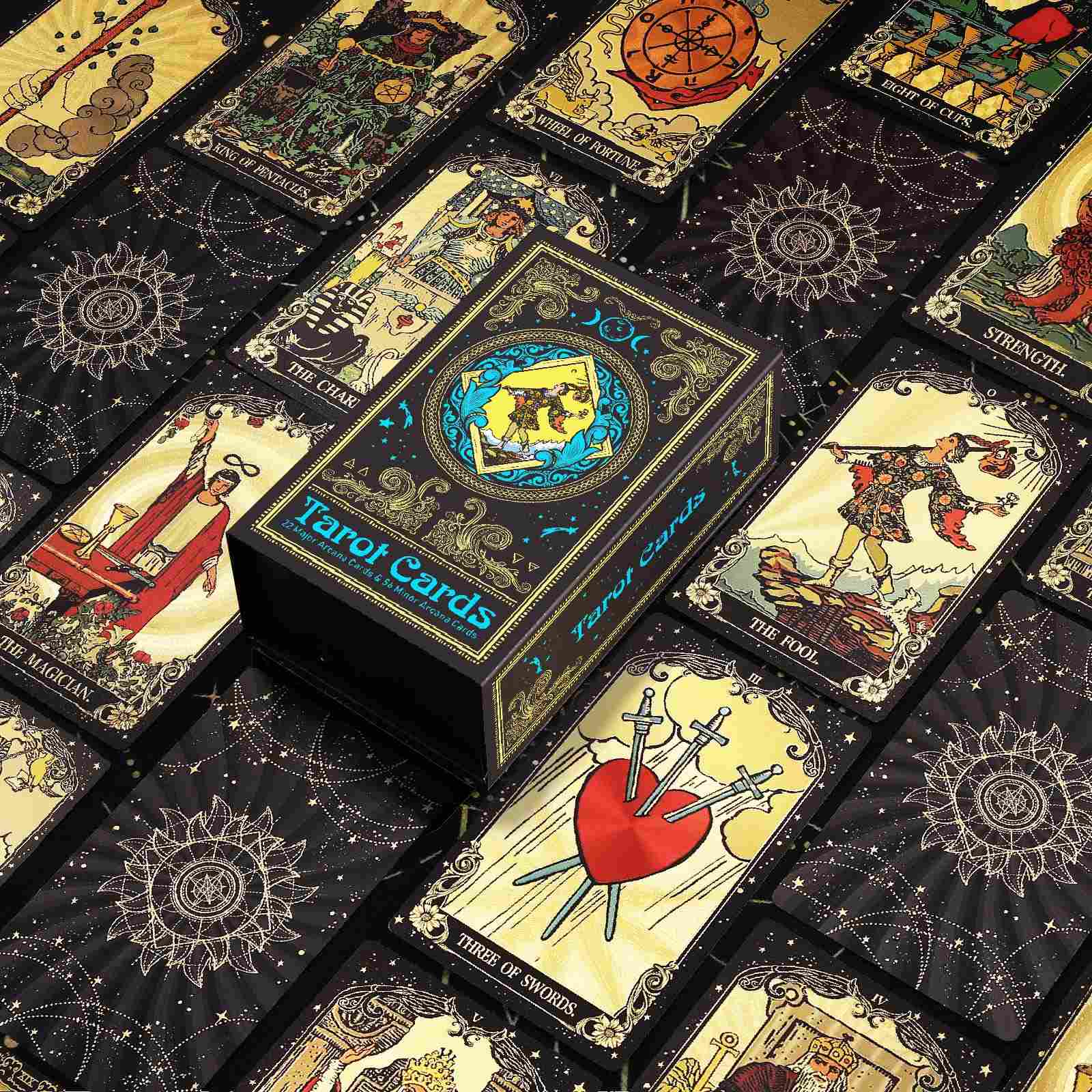 Black Sun Radiance Gold Foil Tarot: Starburst & Galaxy 78-Card Deck