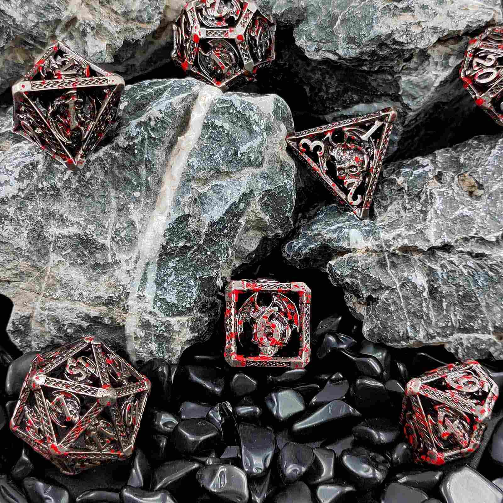 Bloody Skull Hollow Metal DND Dice Set