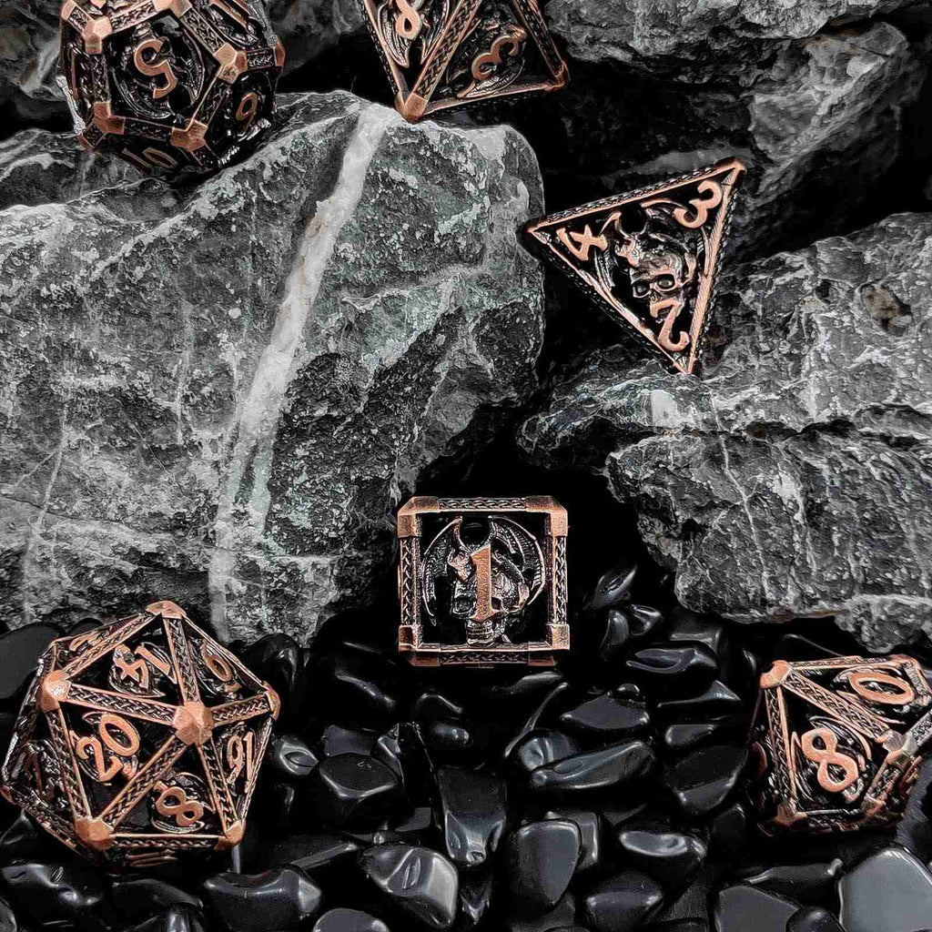 Bloody Skull Hollow Metal DND Dice Set