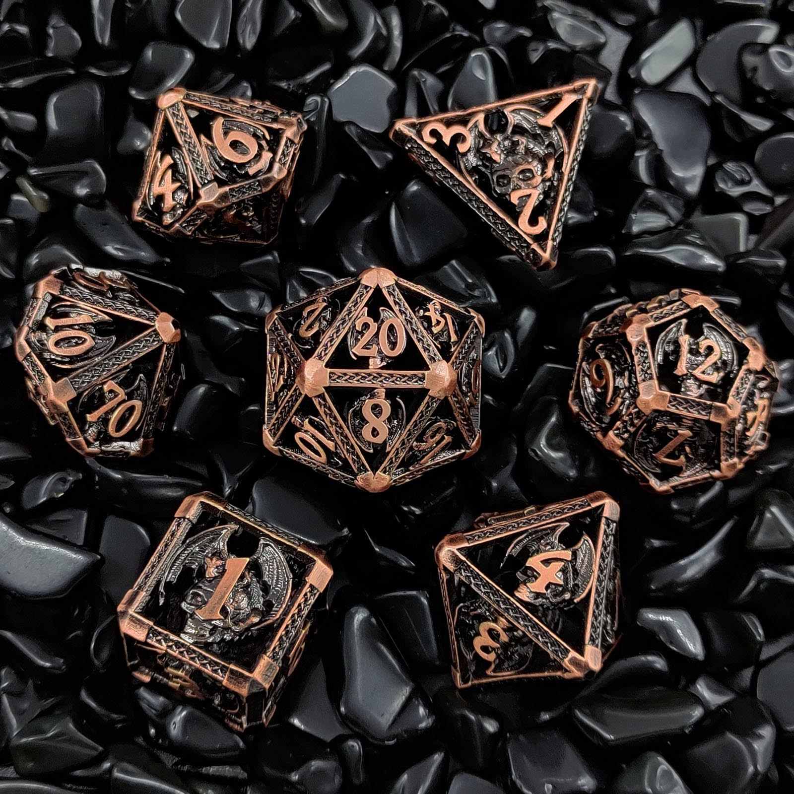 Bloody Skull Hollow Metal DND Dice Set