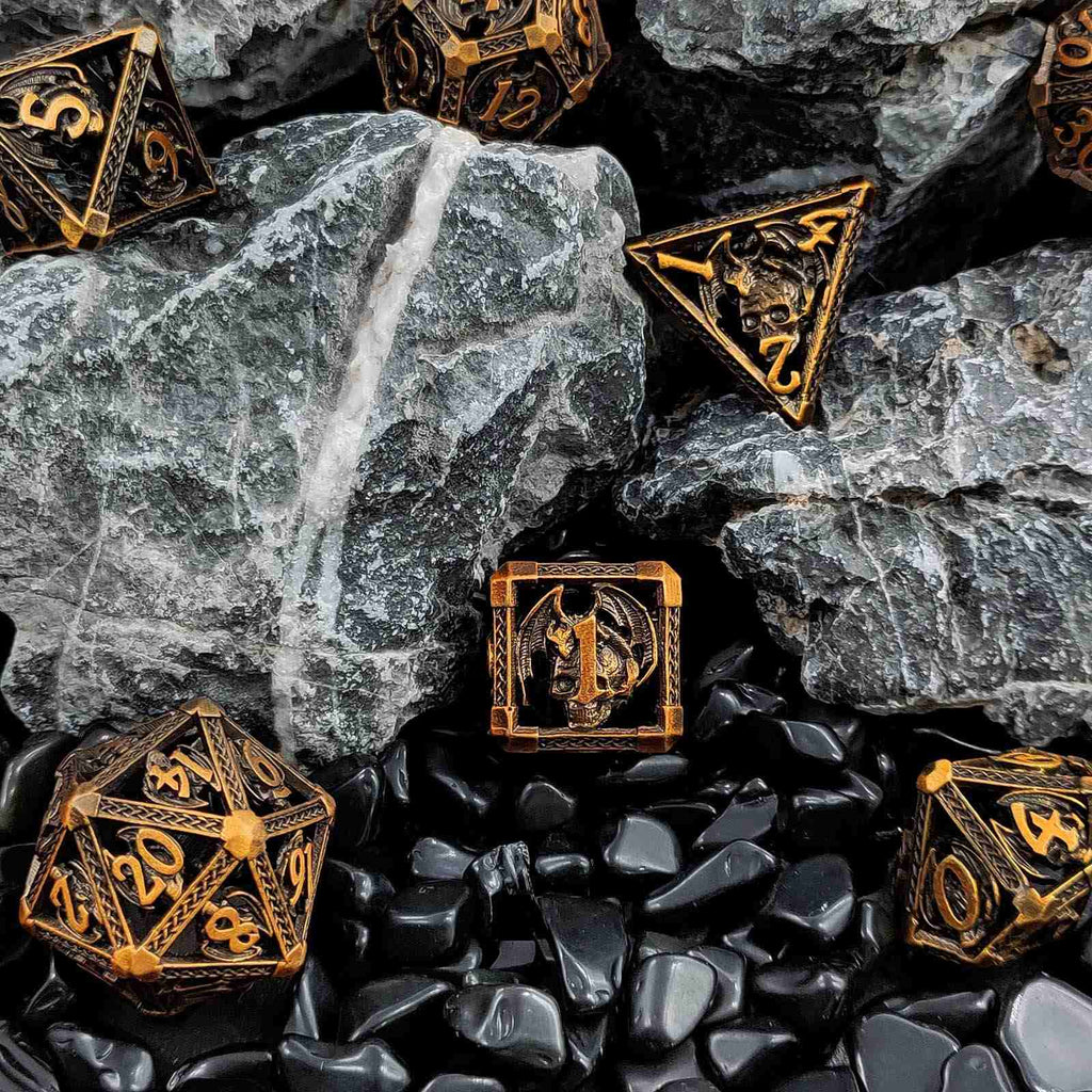 Bloody Skull Hollow Metal DND Dice Set