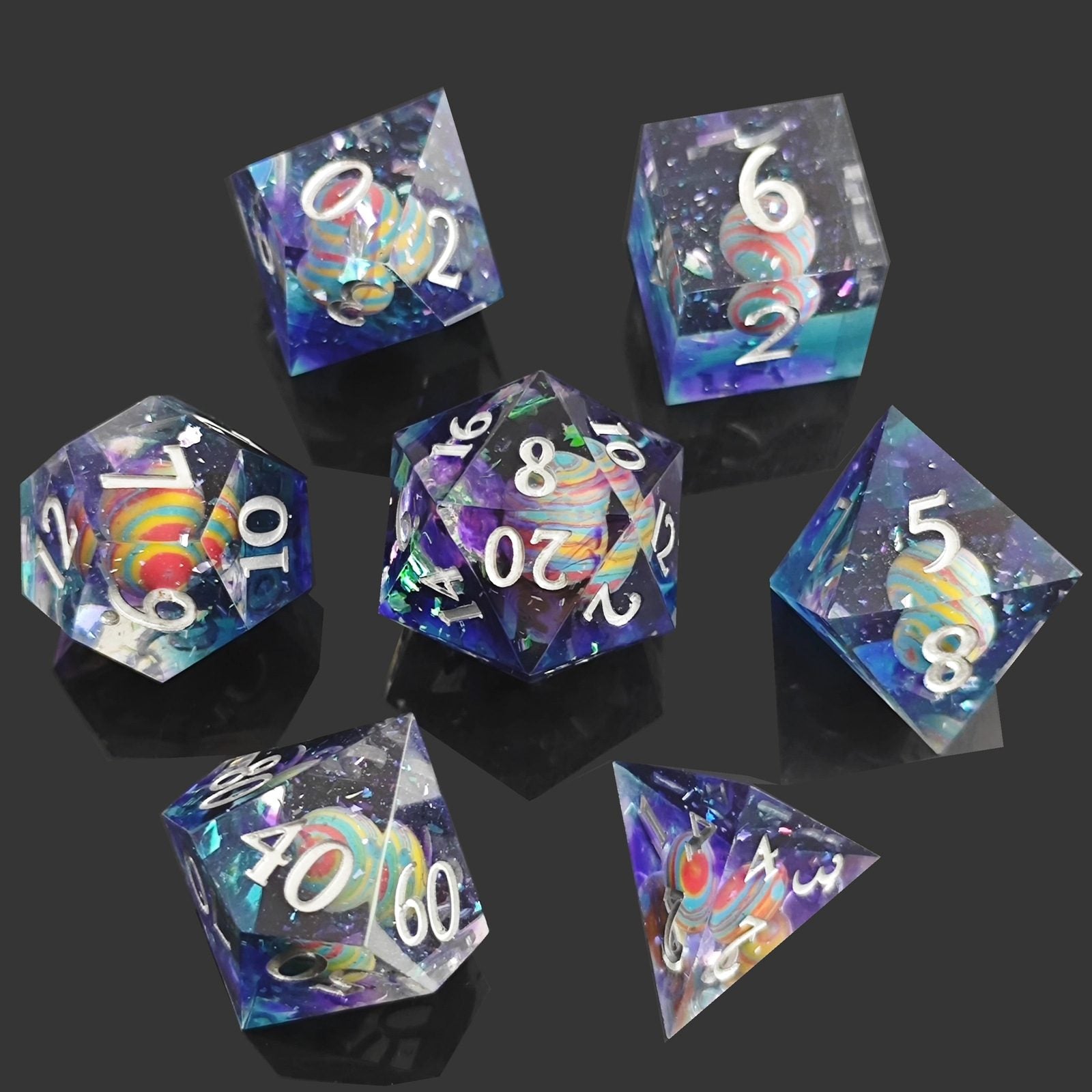 Blue Planet Liquid Core DND Dice Set | Moving Galaxy RPG Dice