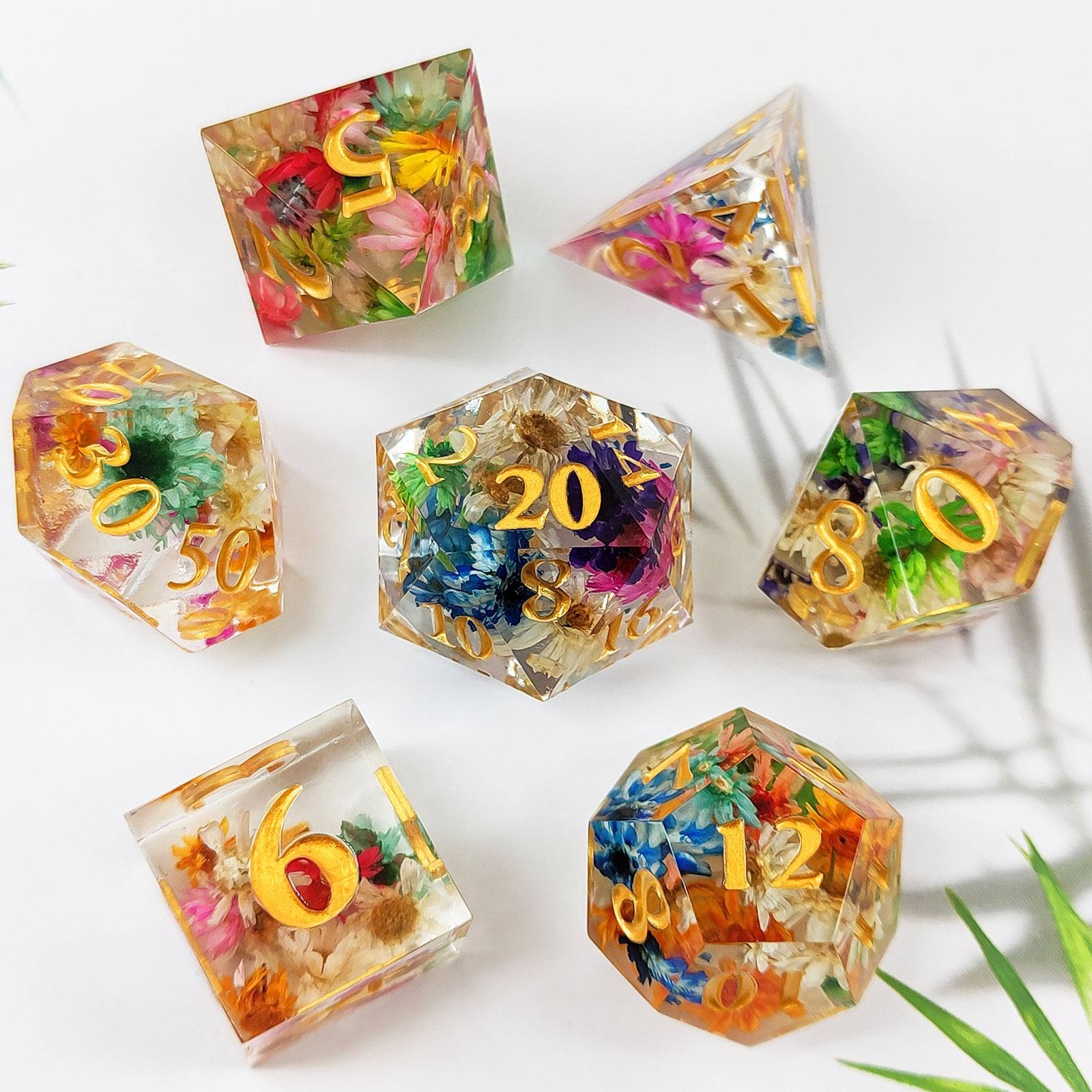 Dried Flower Sharp Edge Polyhedral Dice Set | 7pc D&D & Botanical TRPG ...
