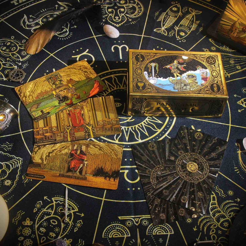 Ethereal Horizon: Panoramic Gold Foil Tarot Deck — Luxurious Rider-Waite-Smith Edition