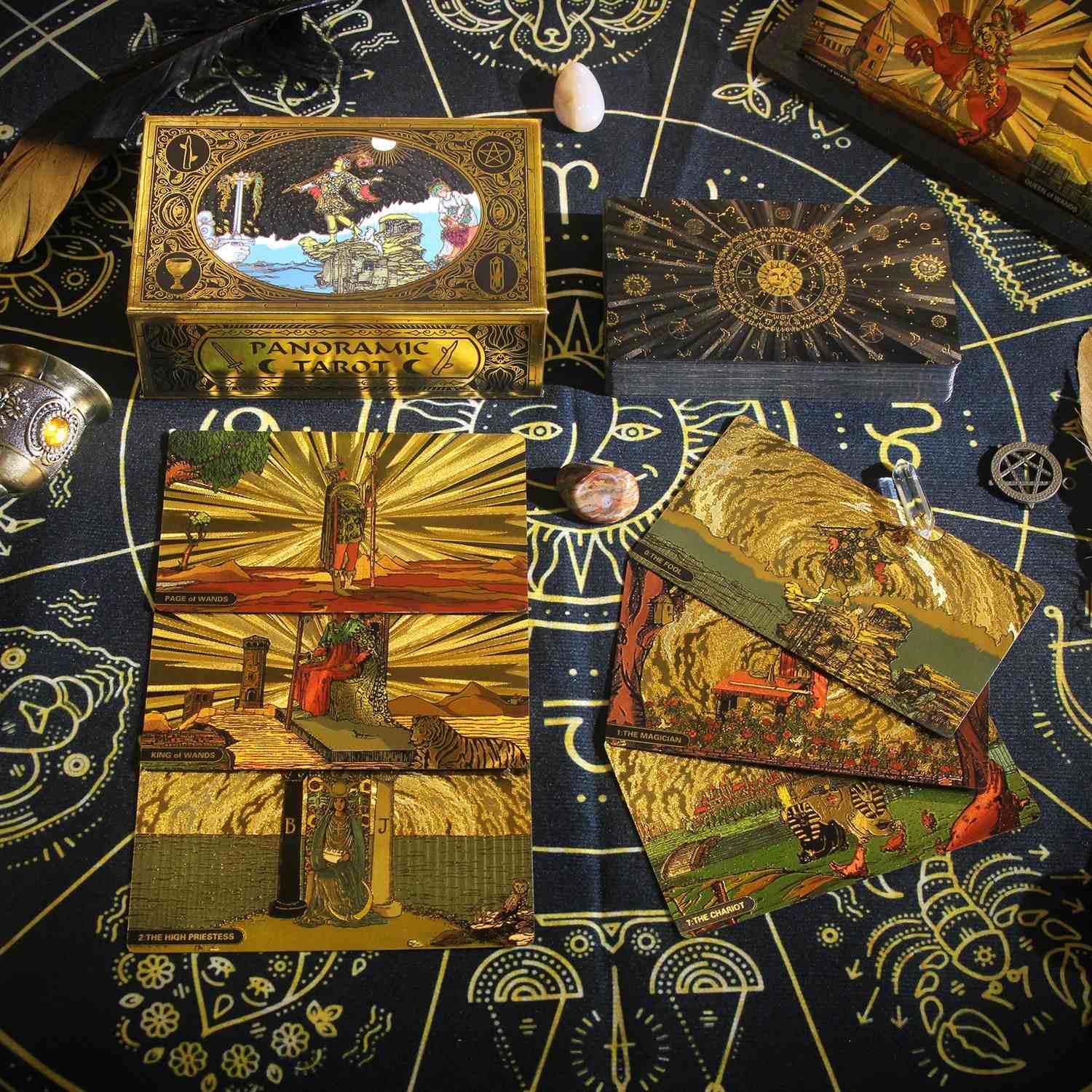 Ethereal Horizon: Panoramic Gold Foil Tarot Deck — Luxurious Rider-Waite-Smith Edition