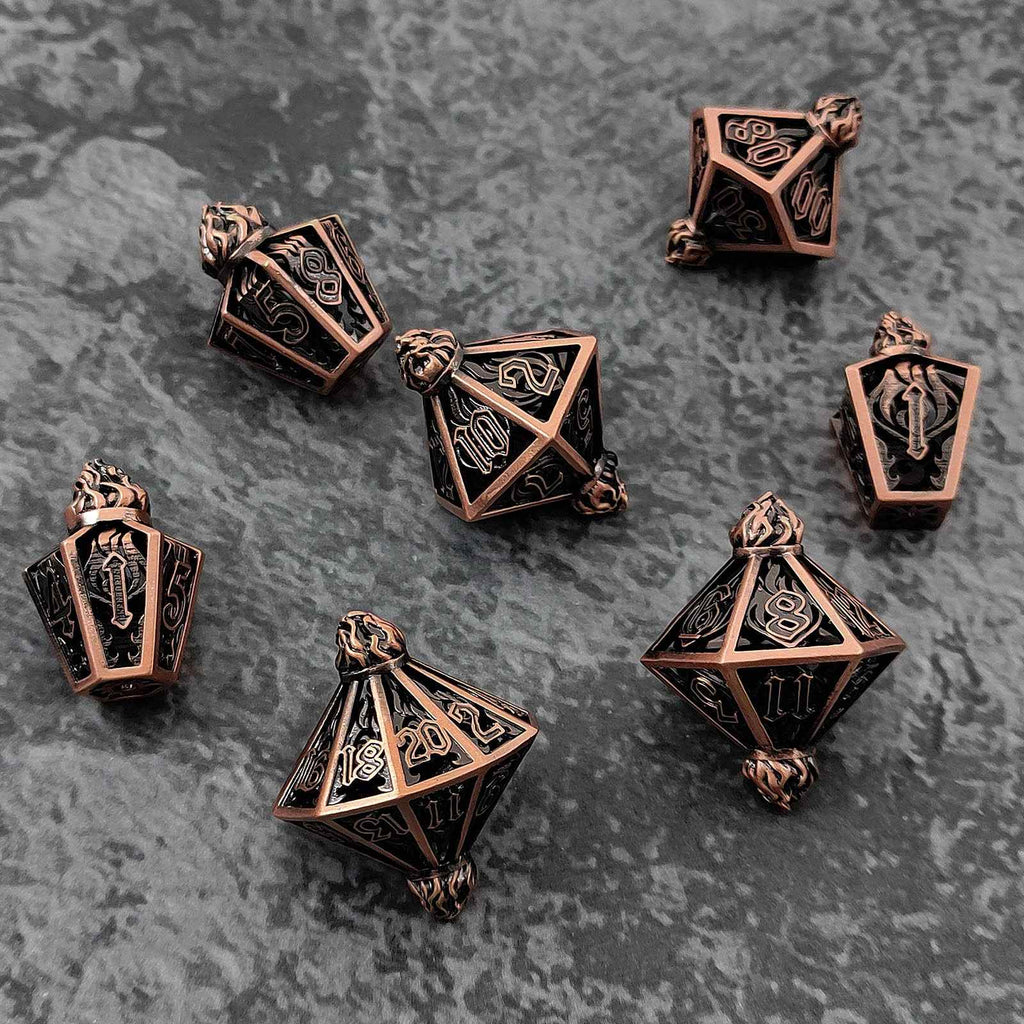 Fire Lantern Hollow Metal DND Dice Set