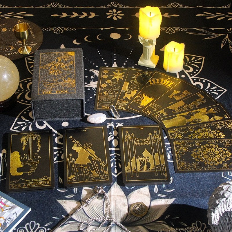 Gilded Midnight: Black & Gold Foil Tarot Deck | Premium Rider-Waite Smith Edition
