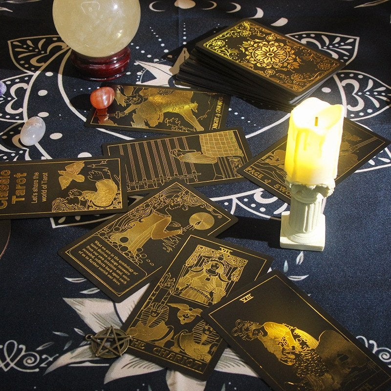 Gilded Midnight: Black & Gold Foil Tarot Deck | Premium Rider-Waite Smith Edition