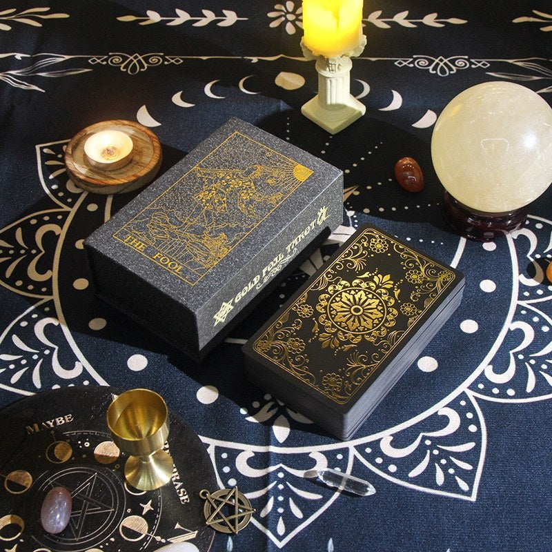 Gilded Midnight: Black & Gold Foil Tarot Deck | Premium Rider-Waite Smith Edition