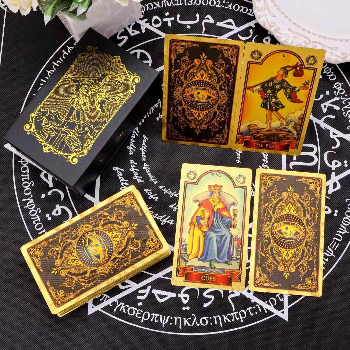 Golden All-Seeing Eye Foil Tarot Deck — Luxury Waterproof PET Set