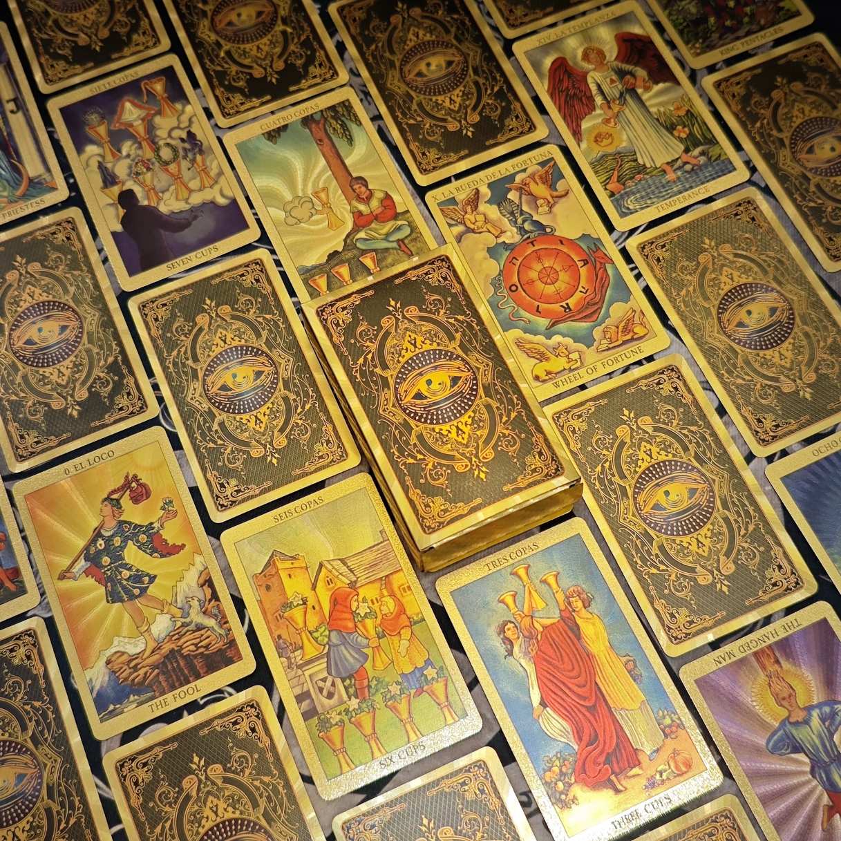 Golden All-Seeing Eye Foil Tarot Deck — Luxury Waterproof PET Set