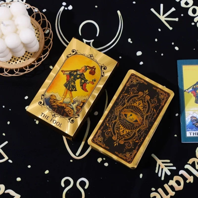 Golden All-Seeing Eye Foil Tarot Deck — Luxury Waterproof PET Set