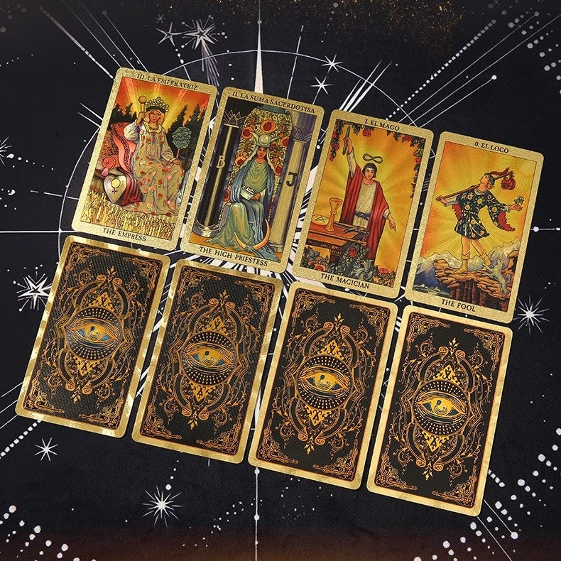 Golden All-Seeing Eye Foil Tarot Deck — Luxury Waterproof PET Set