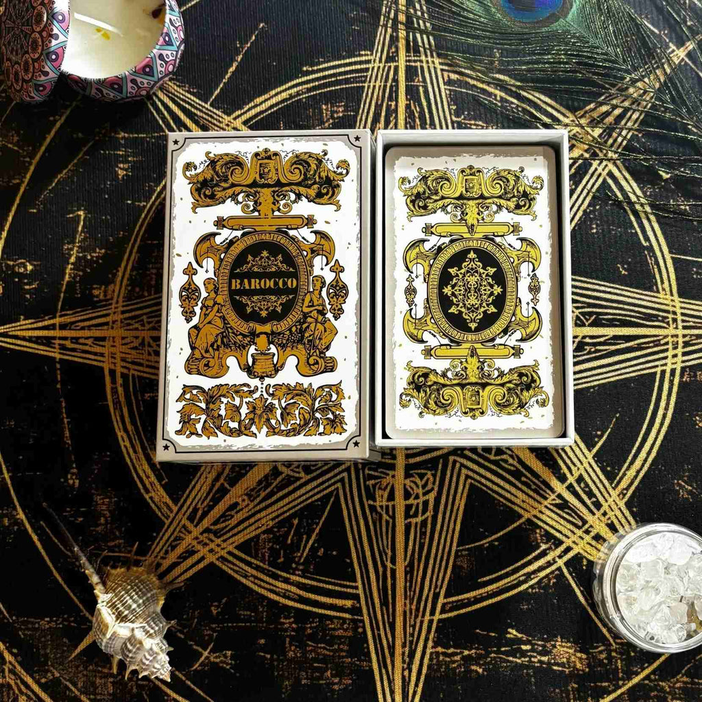 Golden Ornate Crest Baroque Tarot Deck - Gold Glitter Gilded 78 Cards