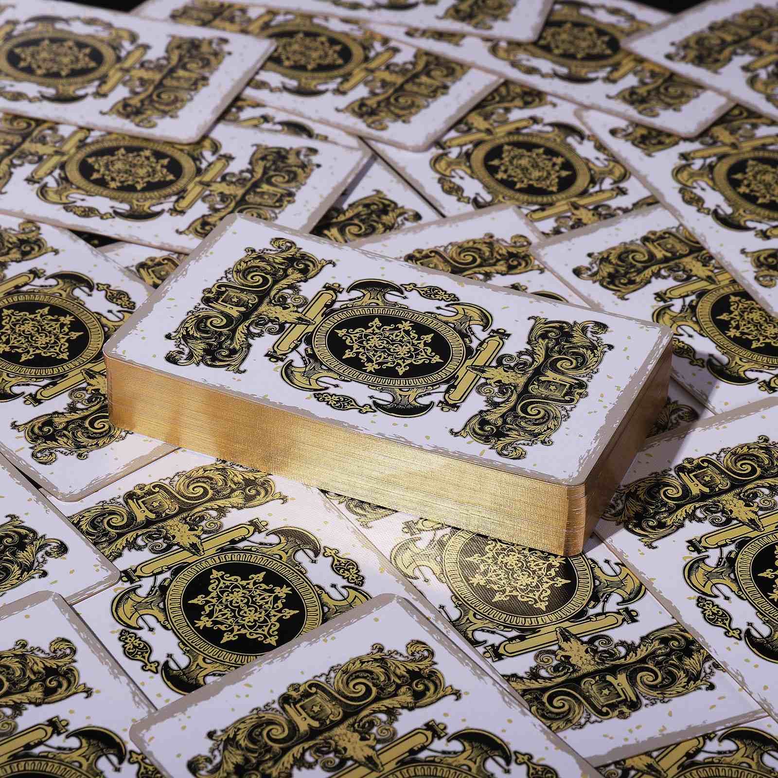 Golden Ornate Crest Baroque Tarot Deck - Gold Glitter Gilded 78 Cards