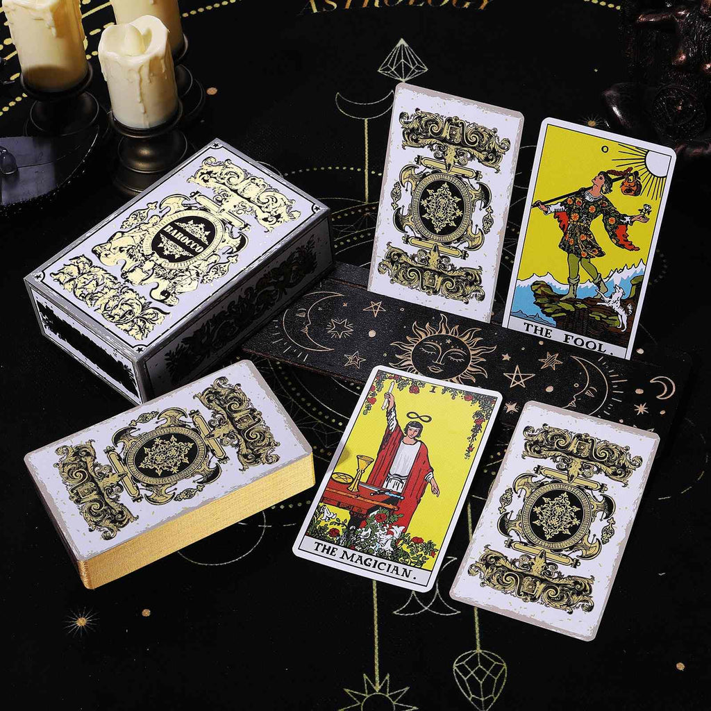 Golden Ornate Crest Baroque Tarot Deck - Gold Glitter Gilded 78 Cards