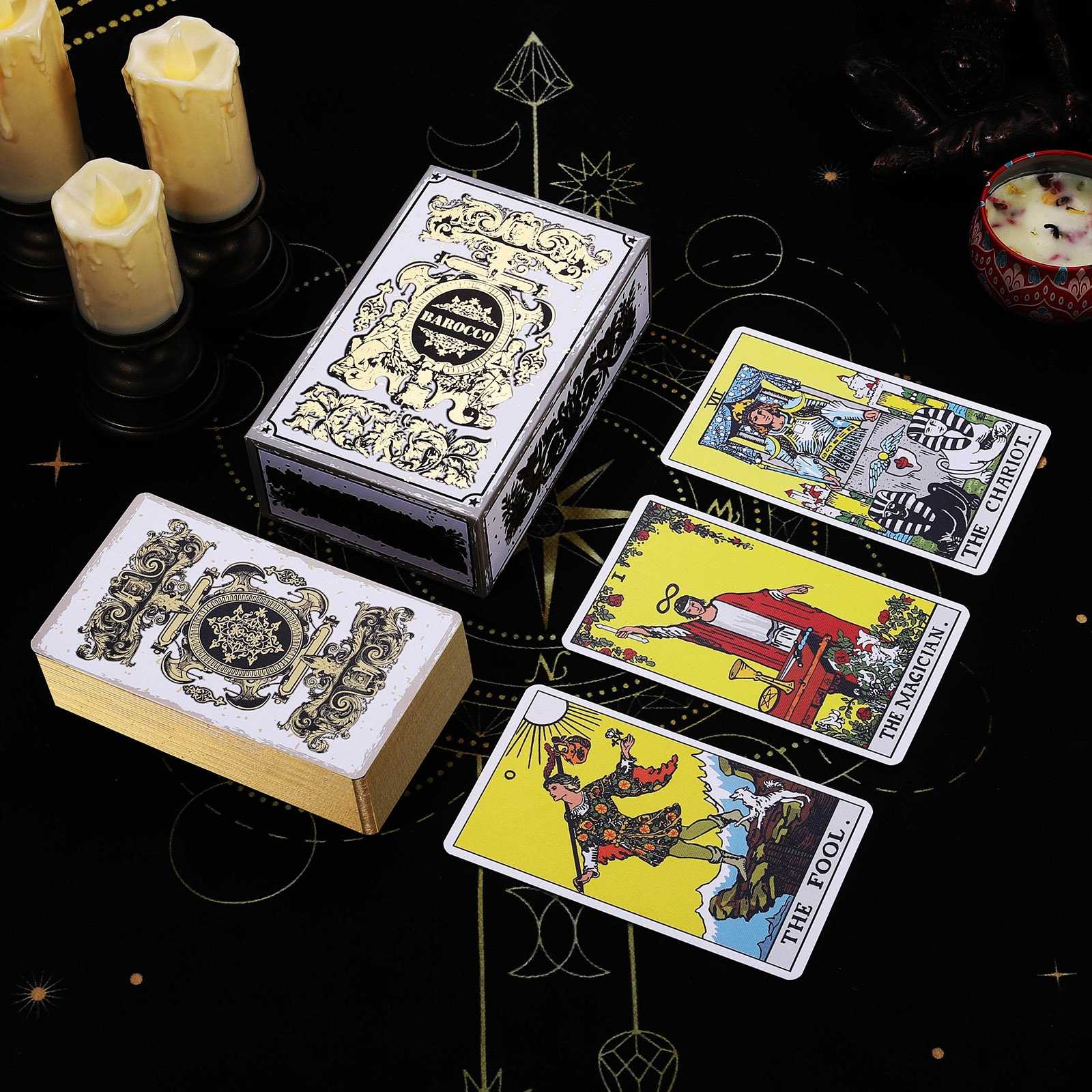 Golden Ornate Crest Baroque Tarot Deck - Gold Glitter Gilded 78 Cards