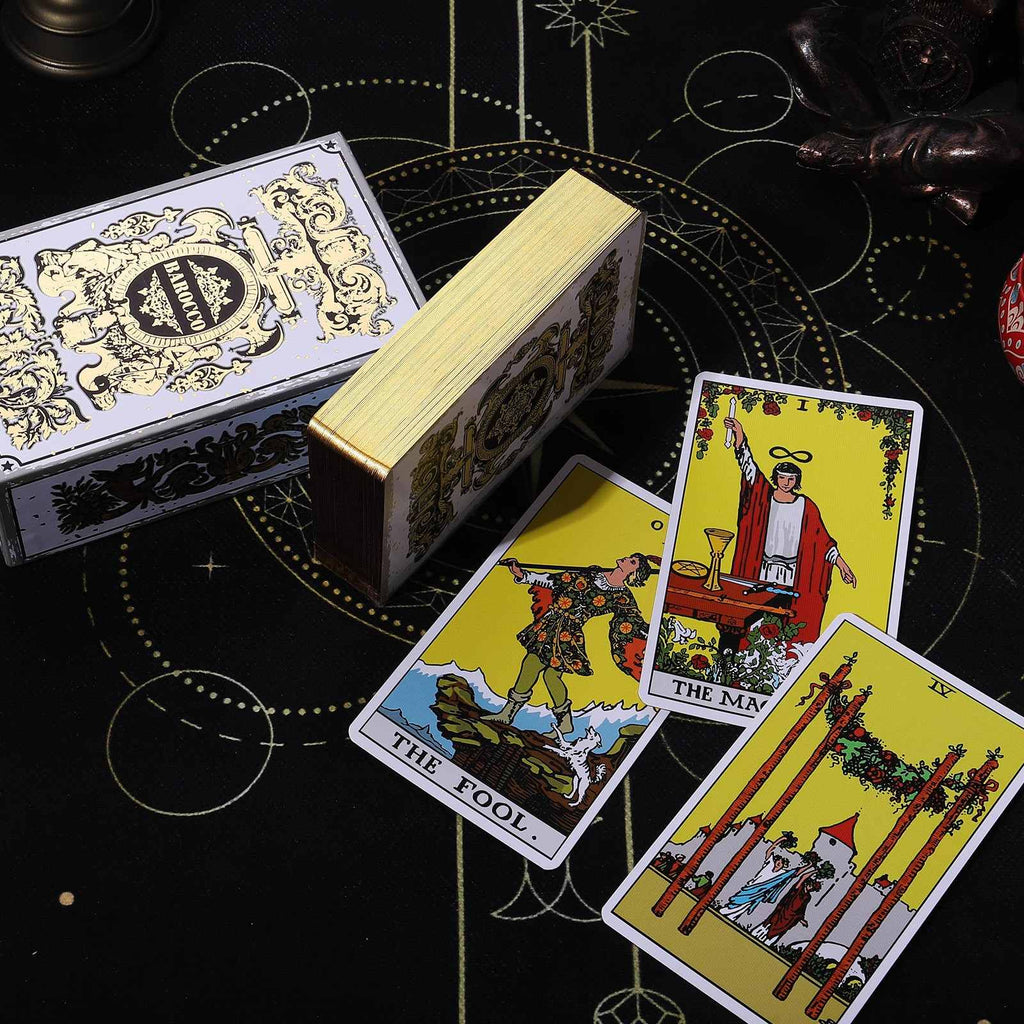 Golden Ornate Crest Baroque Tarot Deck - Gold Glitter Gilded 78 Cards