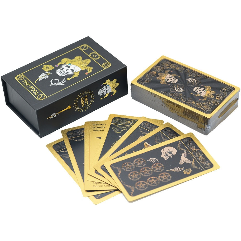 Gothic Skull Black Gold Foil Tarot Deck — Luxury Waterproof PVC Edition