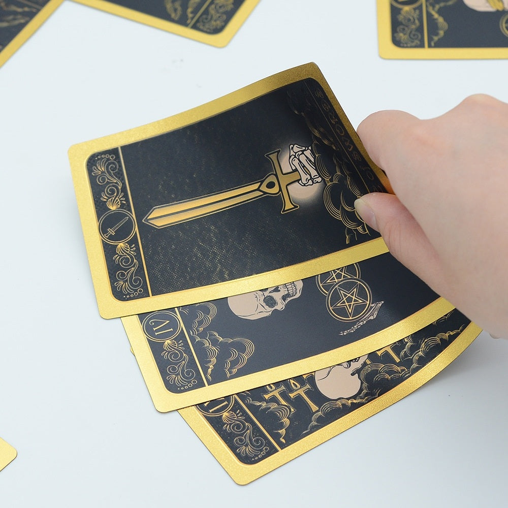 Gothic Skull Black Gold Foil Tarot Deck — Luxury Waterproof PVC Edition