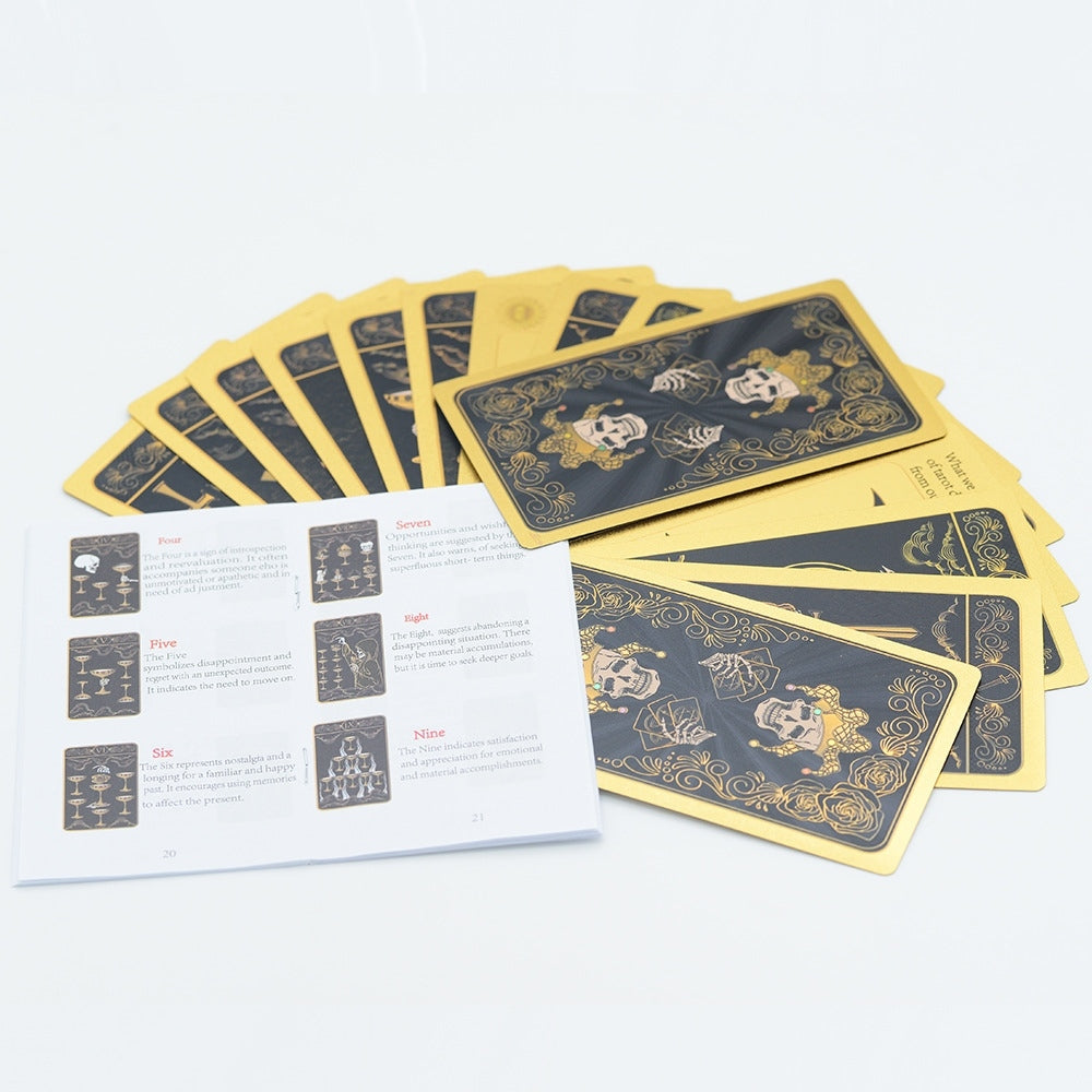 Gothic Skull Black Gold Foil Tarot Deck — Luxury Waterproof PVC Edition
