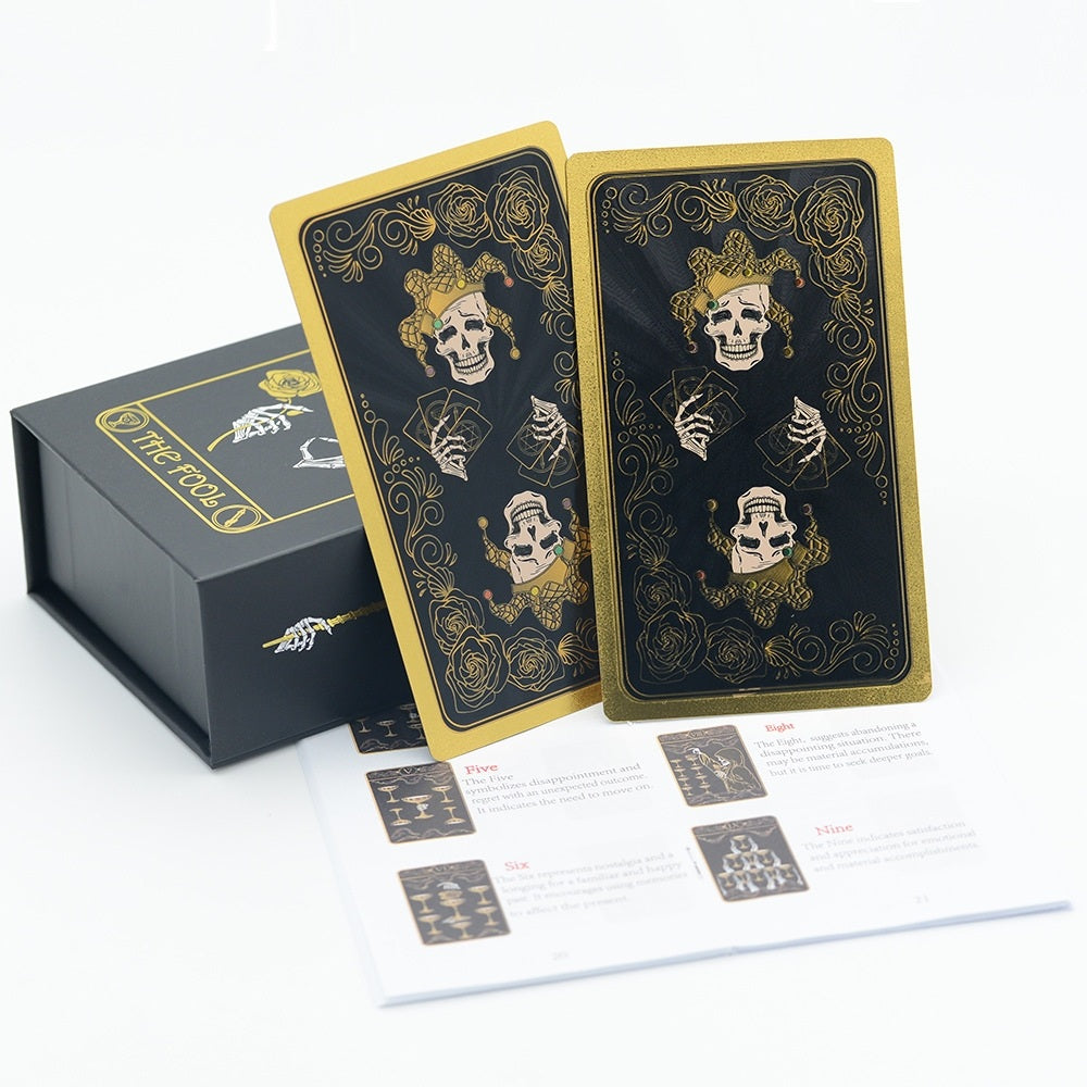 Gothic Skull Black Gold Foil Tarot Deck — Luxury Waterproof PVC Edition