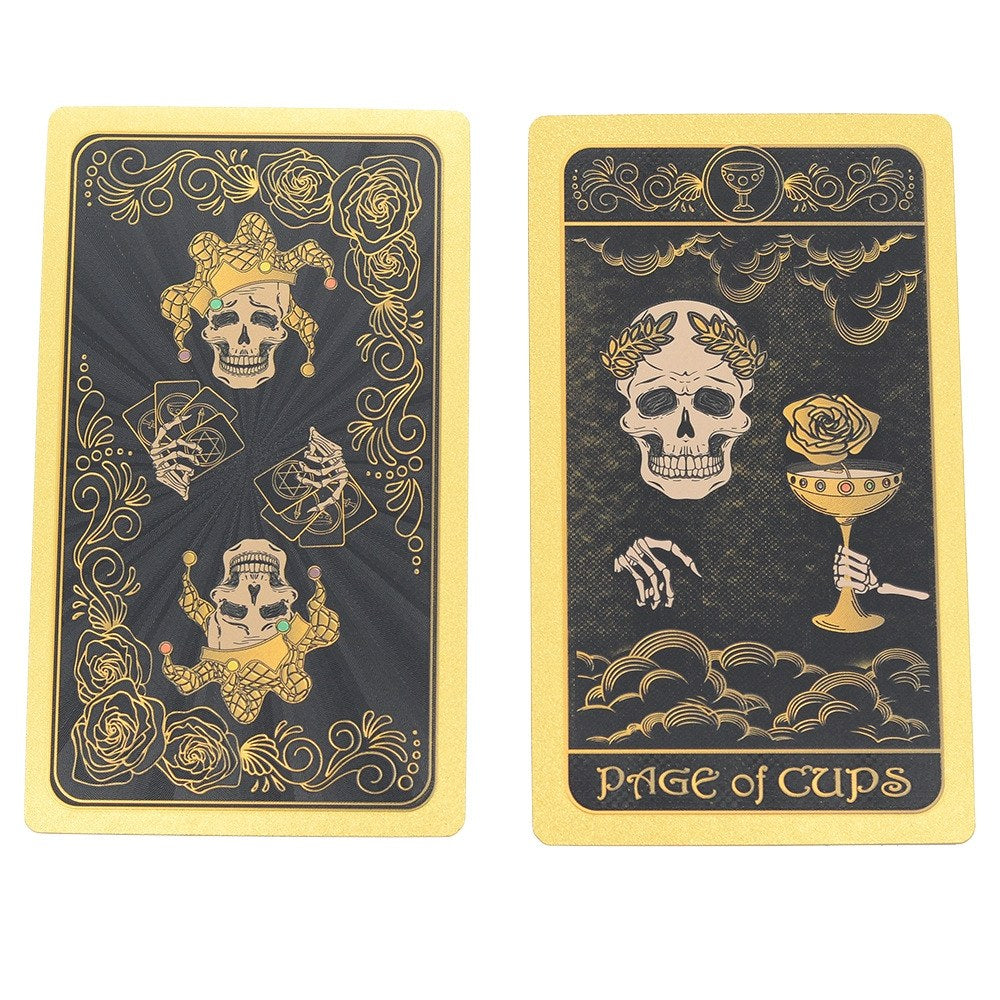Gothic Skull Black Gold Foil Tarot Deck — Luxury Waterproof PVC Edition
