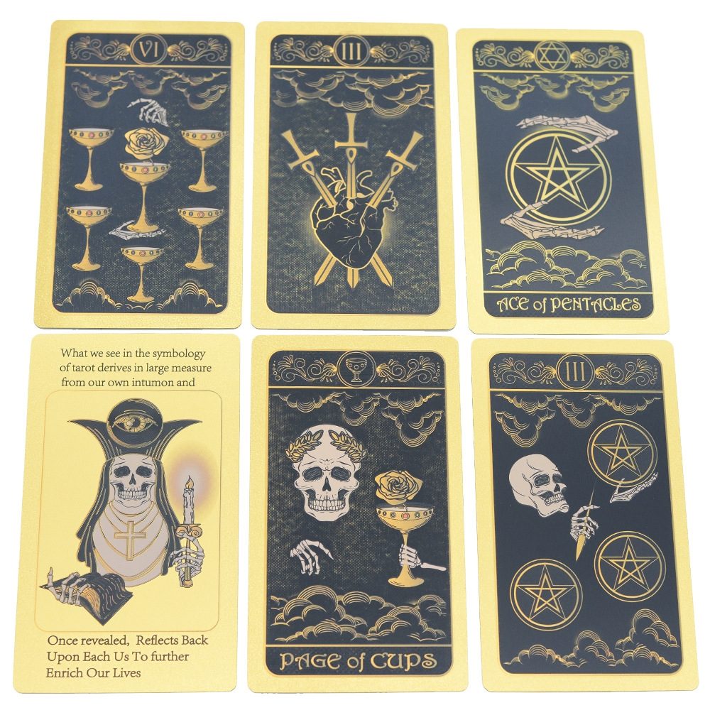 Gothic Skull Black Gold Foil Tarot Deck — Luxury Waterproof PVC Edition