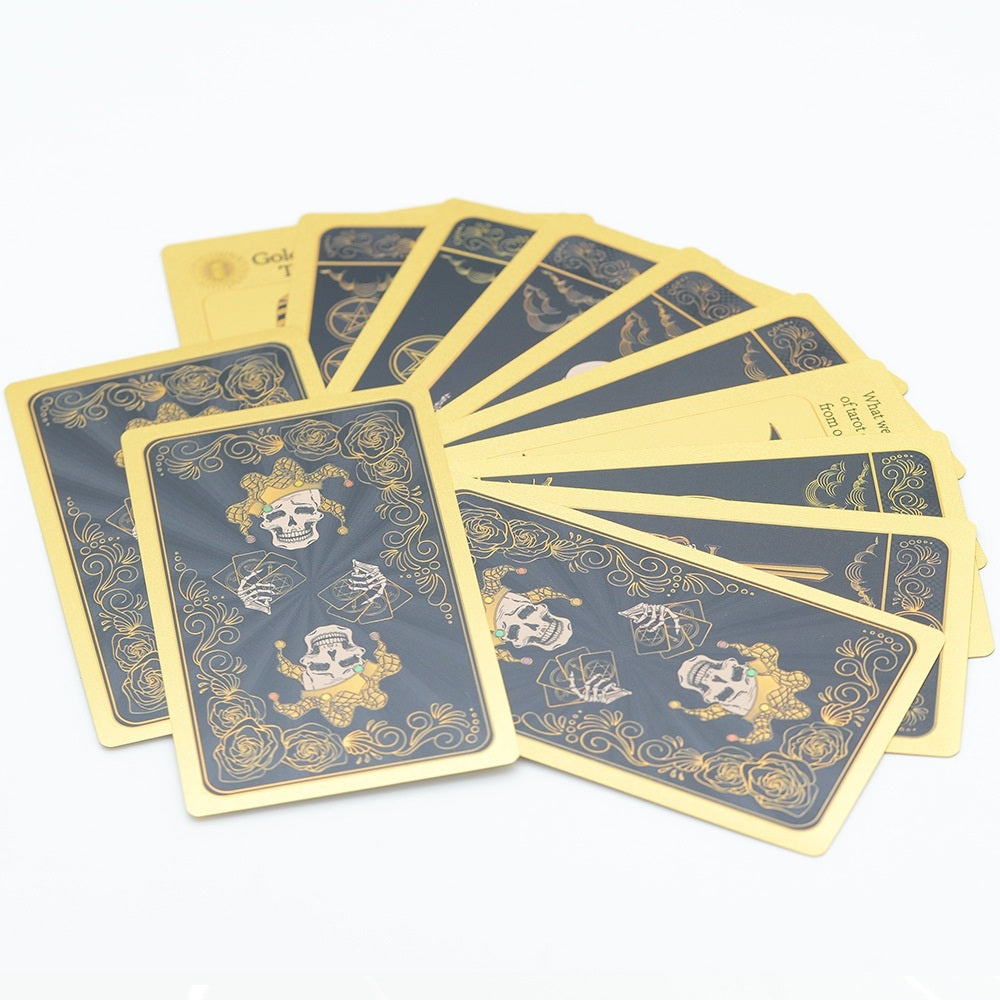 Gothic Skull Black Gold Foil Tarot Deck — Luxury Waterproof PVC Edition