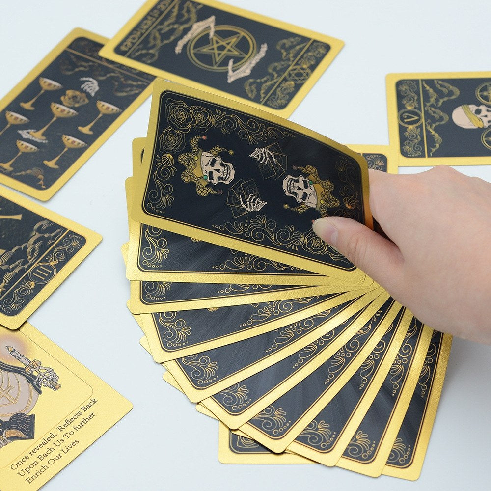 Gothic Skull Black Gold Foil Tarot Deck — Luxury Waterproof PVC Edition