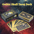 Gothic Skull Tarot Deck with packaging on a cosmic background