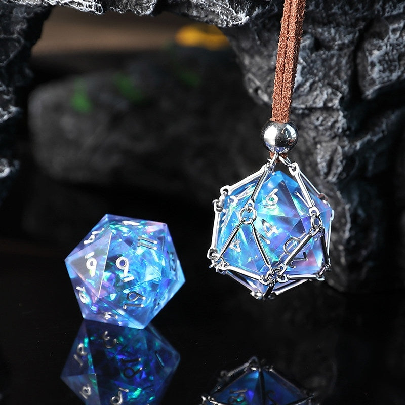 Liquid Core D20 Dice Cage Necklace – Baldur’s Gate 3 Inspired RPG Pendant