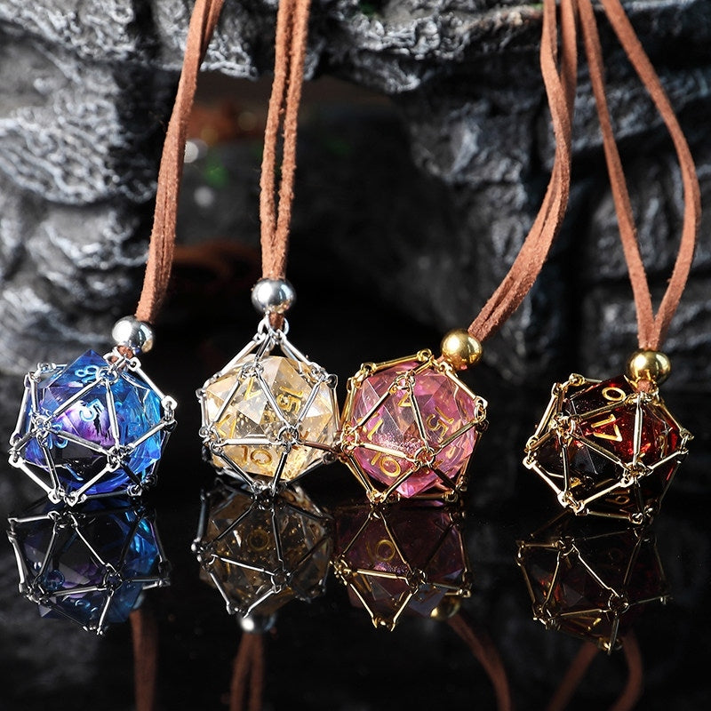 Liquid Core D20 Dice Cage Necklace – Baldur’s Gate 3 Inspired RPG Pendant