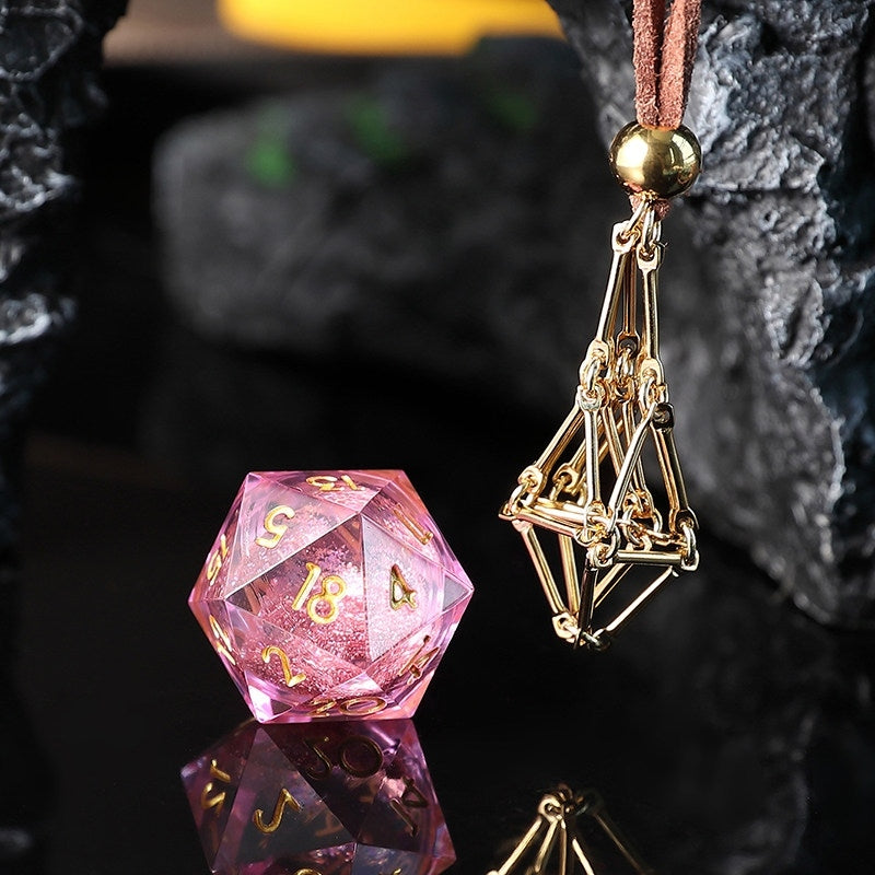Liquid Core D20 Dice Cage Necklace – Baldur’s Gate 3 Inspired RPG Pendant