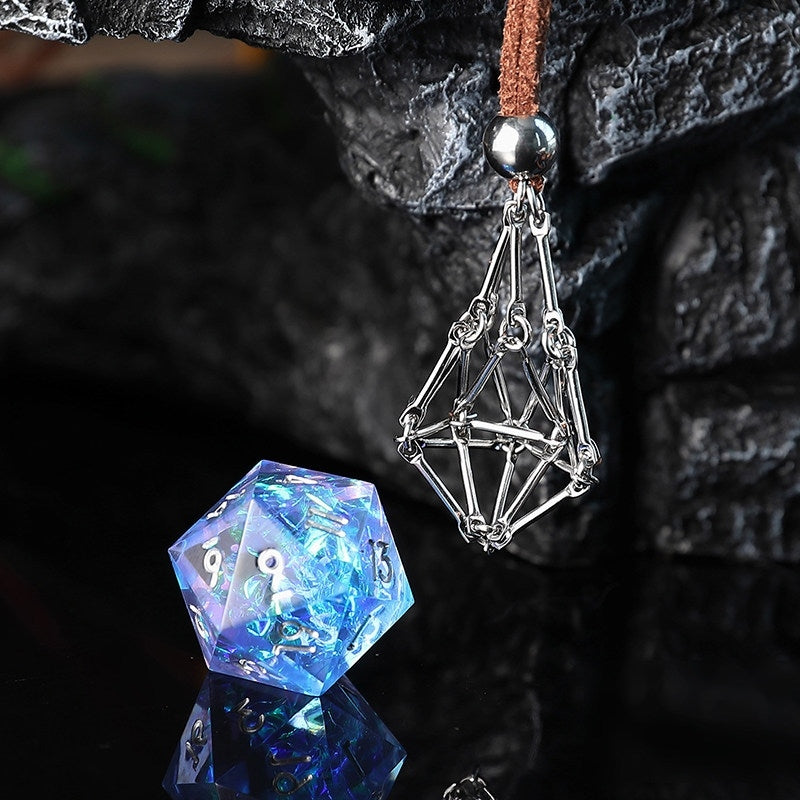 Liquid Core D20 Dice Cage Necklace – Baldur’s Gate 3 Inspired RPG Pendant