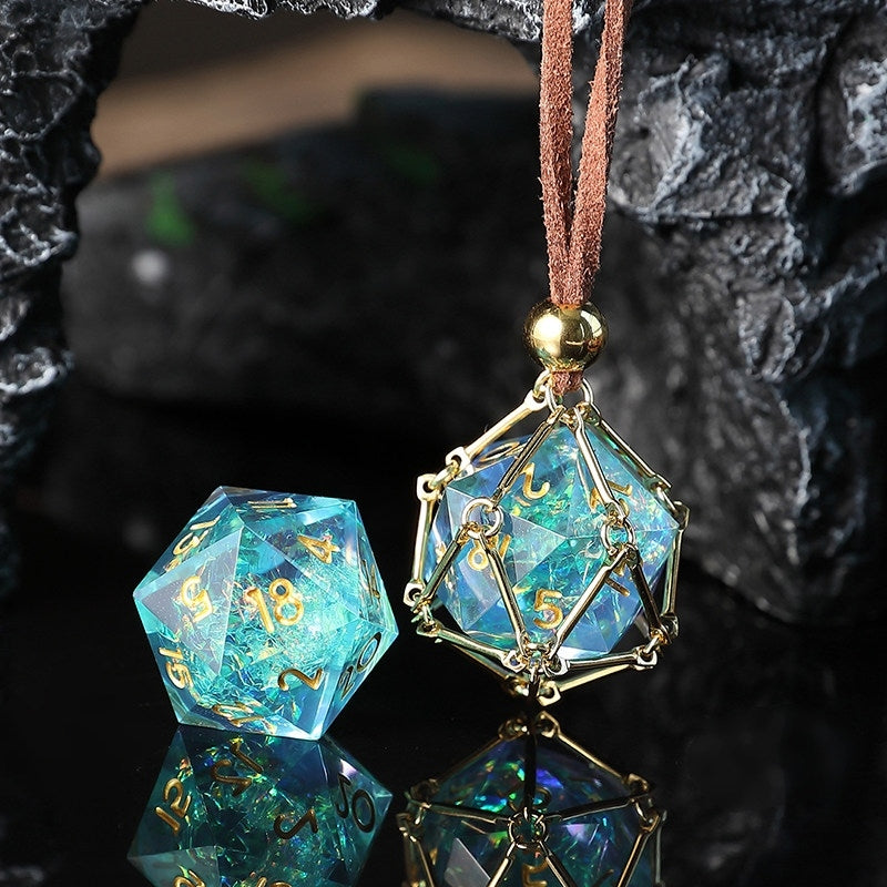 Liquid Core D20 Dice Cage Necklace – Baldur’s Gate 3 Inspired RPG Pendant