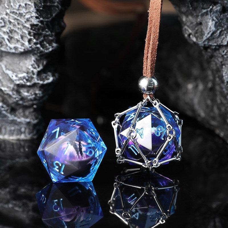 Liquid Core D20 Dice Cage Necklace – Baldur’s Gate 3 Inspired RPG Pendant