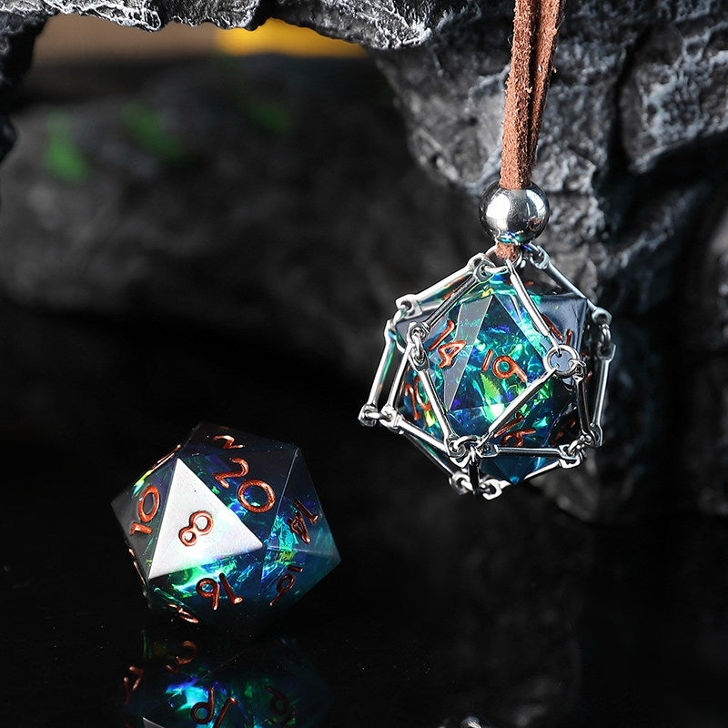 Liquid Core D20 Dice Cage Necklace – Baldur’s Gate 3 Inspired RPG Pendant