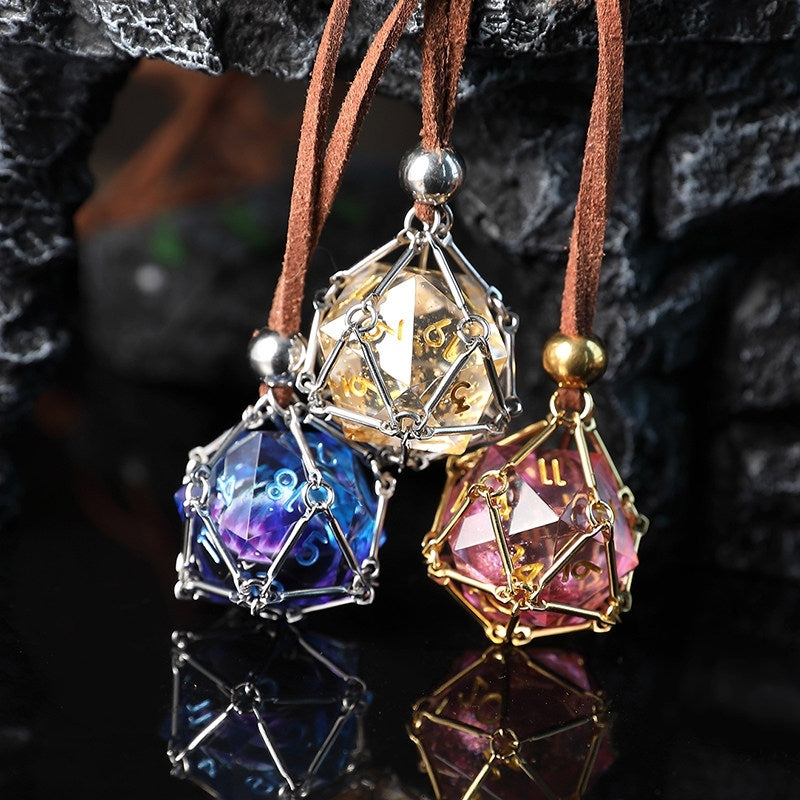 Liquid Core D20 Dice Cage Necklace – Baldur’s Gate 3 Inspired RPG Pendant
