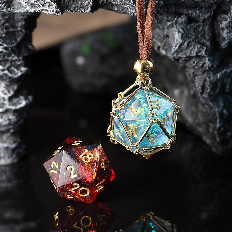 Liquid Core D20 Dice Cage Necklace – Baldur’s Gate 3 Inspired RPG Pendant