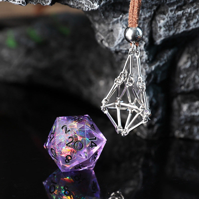 Liquid Core D20 Dice Cage Necklace – Baldur’s Gate 3 Inspired RPG Pendant