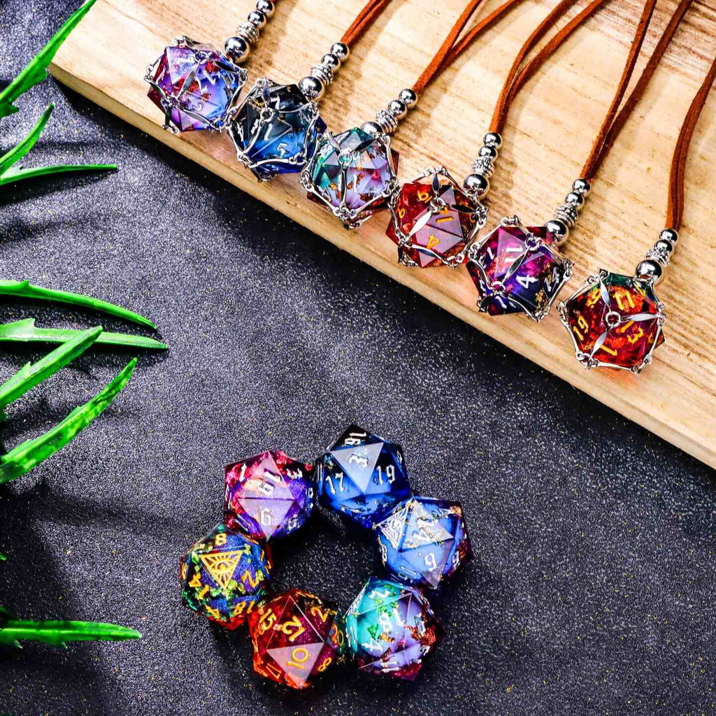 Mystic Eye Dice Cage Necklace: Baldur's Gate 3 Inspired Liquid Core D20 Jewelry