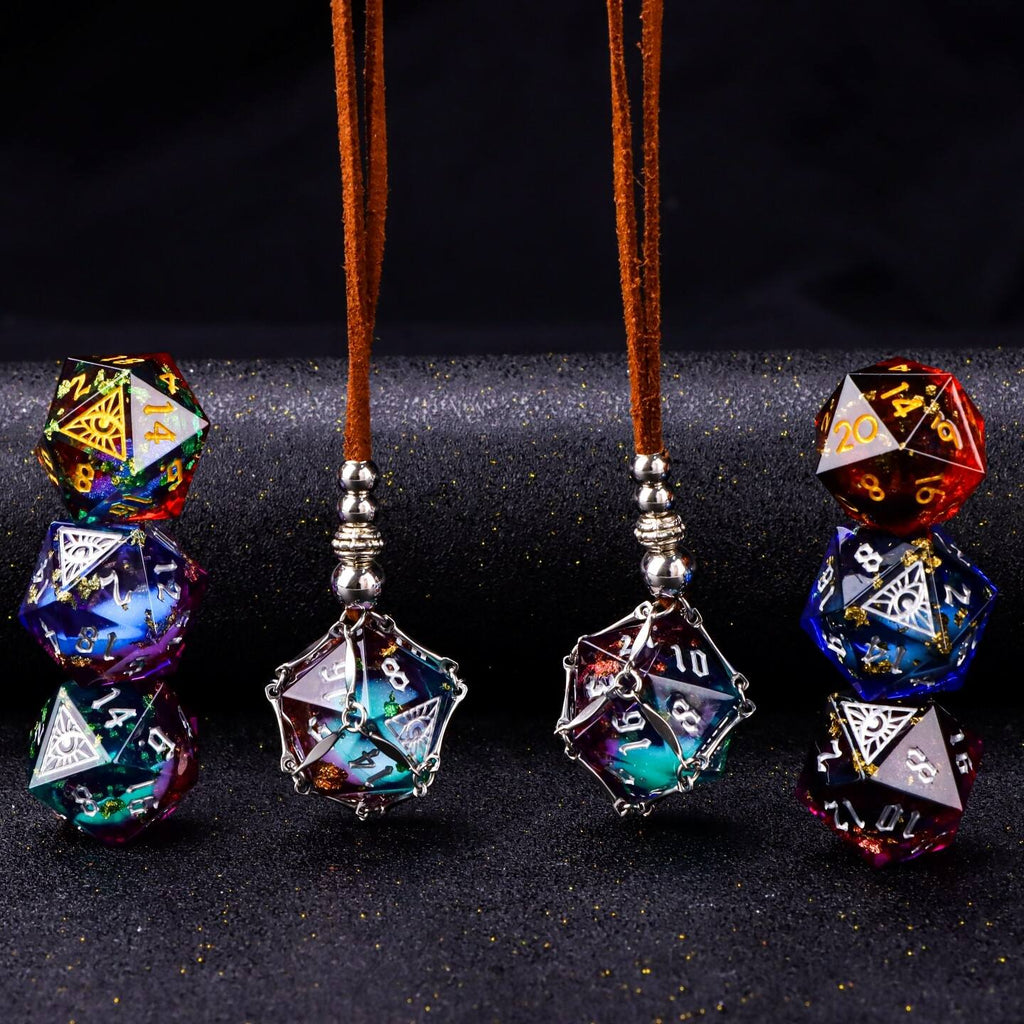 Mystic Eye Dice Cage Necklace: Baldur's Gate 3 Inspired Liquid Core D20 Jewelry