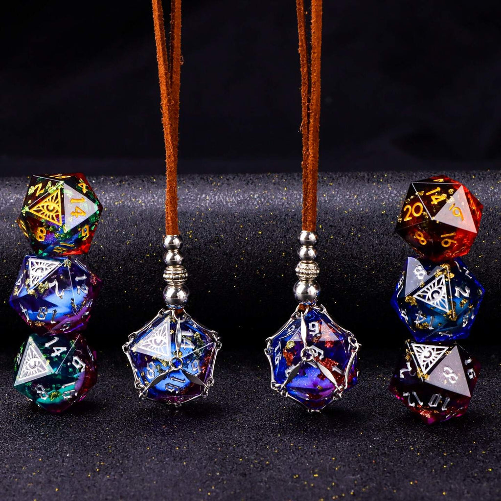 Mystic Eye Dice Cage Necklace: Baldur's Gate 3 Inspired Liquid Core D20 Jewelry