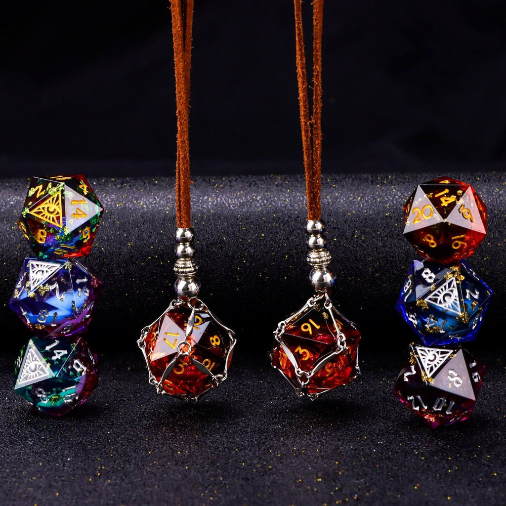 Mystic Eye Dice Cage Necklace: Baldur's Gate 3 Inspired Liquid Core D20 Jewelry