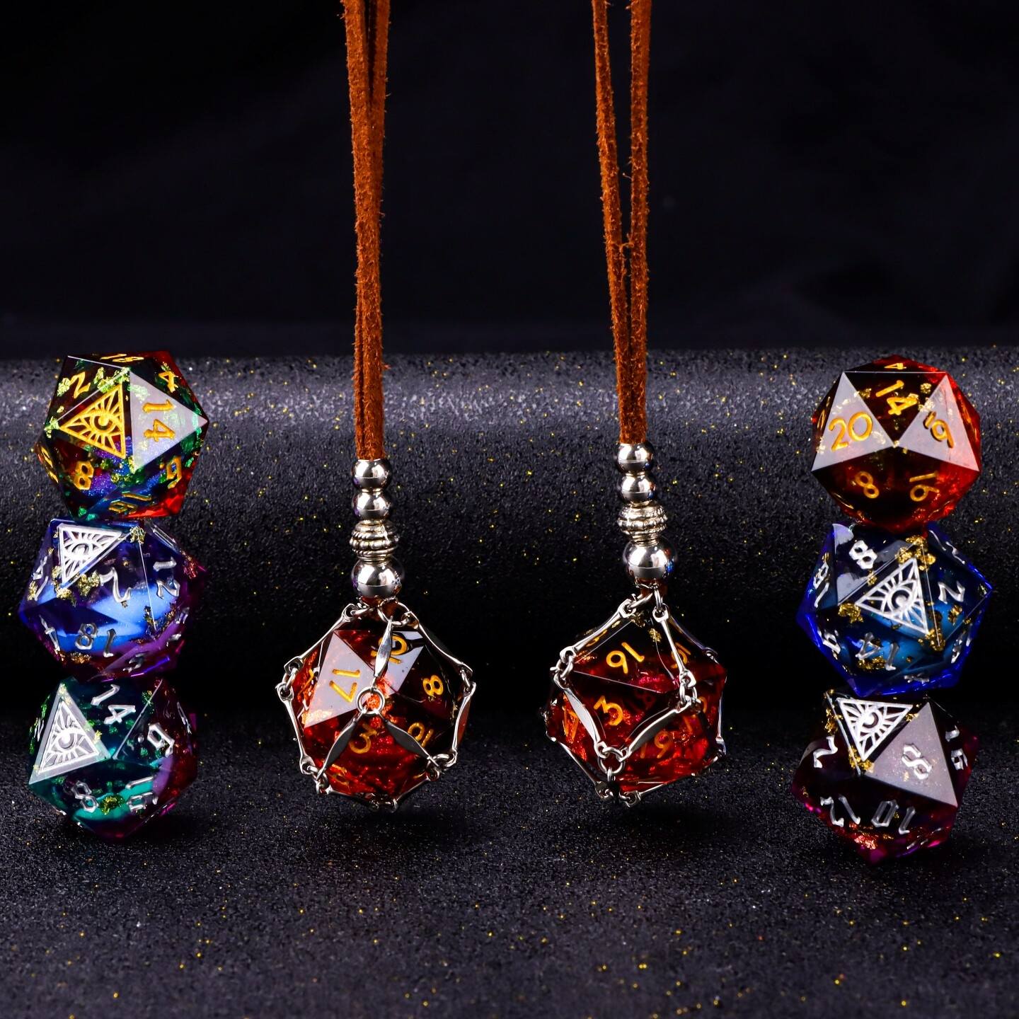 Mystic Eye Dice Cage Necklace: Baldur's Gate 3 Inspired Liquid Core D20 Jewelry