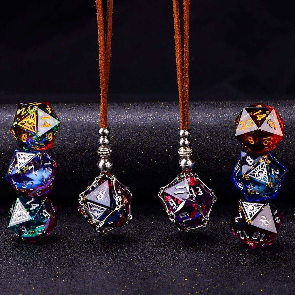 Mystic Eye Dice Cage Necklace: Baldur's Gate 3 Inspired Liquid Core D20 Jewelry