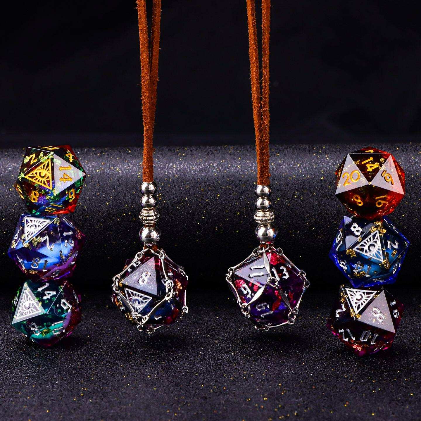 Mystic Eye Dice Cage Necklace: Baldur's Gate 3 Inspired Liquid Core D20 Jewelry